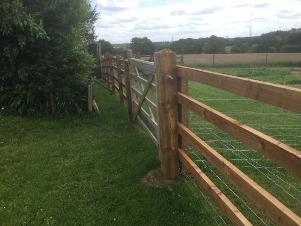 Commercial fencing and gate on a farm in Birmingham. A post and rail style perfect for housing livestock.