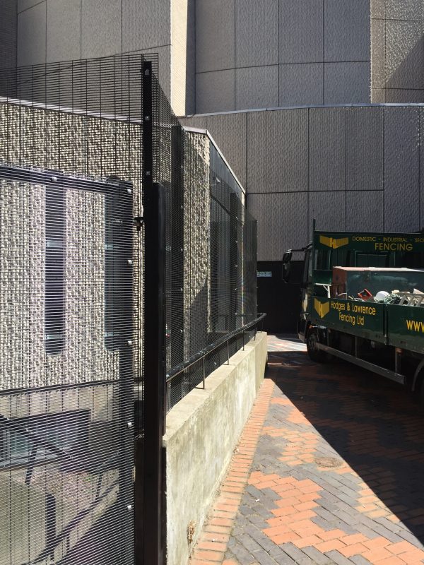 Black double mesh fencing assembled in Birmingham. This commercial fencing provides a perfect security solution.