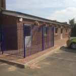 Bespoke railings around a commercial building. The bespoke railings offer security whilst also looking aesthetically pleasing