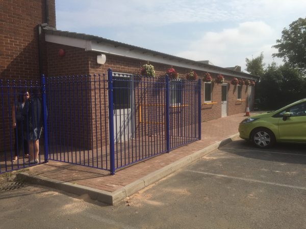 Bespoke railings around a commercial building. The bespoke railings offer security whilst also looking aesthetically pleasing