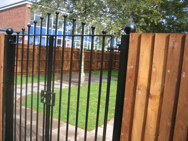 Black vertical bar steel gates. Securing a garden or fencing suppliers in Birmingham.