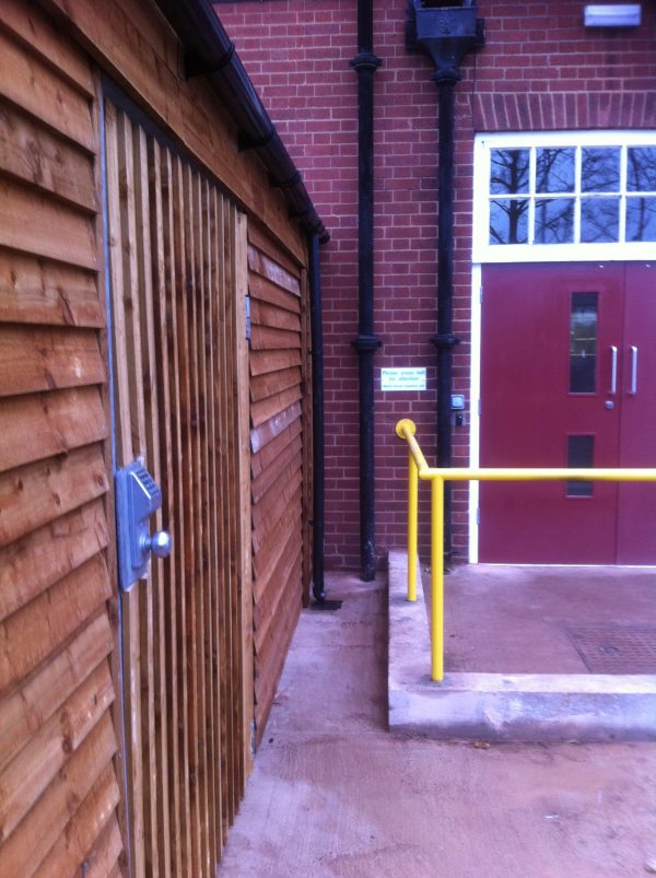 Commercial shed standing outside of a school in Birmingham.