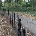 Black bespoke railings. The bespoke railings provide security for private areas.