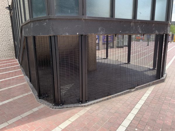 Commercial fencing used in Birmingham city centre. This black double mesh fencing is a perfect for security option.