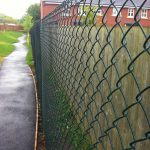 Green chain link fencing used for commercial purposes.
