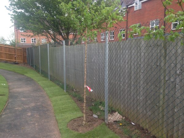 Chain link fencing used to secure a commercial property.