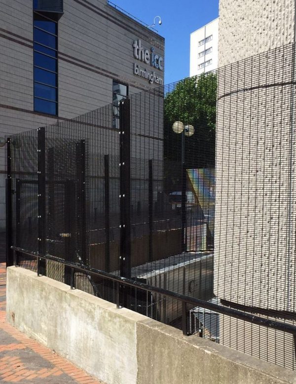 Black double mesh fencing. Commercial fencing is high quality and secure.