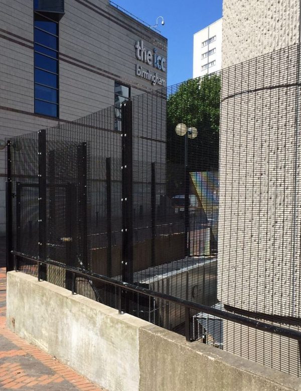 Black double mesh fencing. Commercial fencing is high quality and secure.