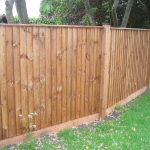 Pressure treated timber posts supporting a wooden fence in a empty garden.