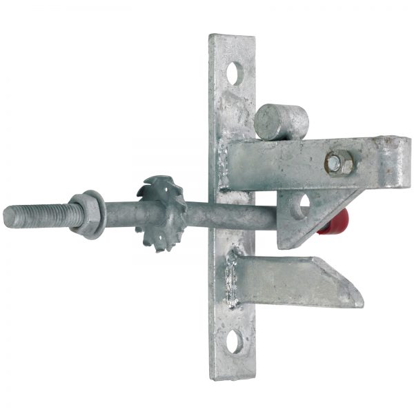 Heavy duty auto latch for a five bar field gate.