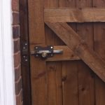 A wooden gate frame for a wooden garden gate.