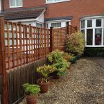 Wooden fencing. The fence has t type timber trellis panels.